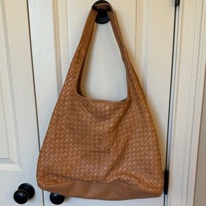 Woven Langellotti woven camel Leather Hobo shoulder Bag - Tan slouchy